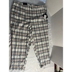 Ava & Viv Women's Plus Size 16W Cream Plaid Ankle High Rise Pants Stretch Skinny